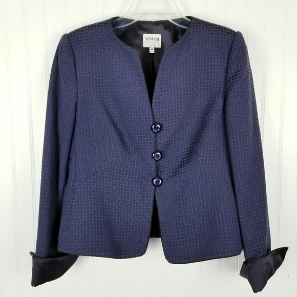 ARMANI COLLEZIONI Womens Purple Blazer Evening Jacket Size 10 Collarless Button - Picture 11 of 13